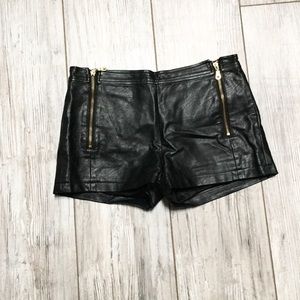 Faux leather gold zipper high waisted shorts